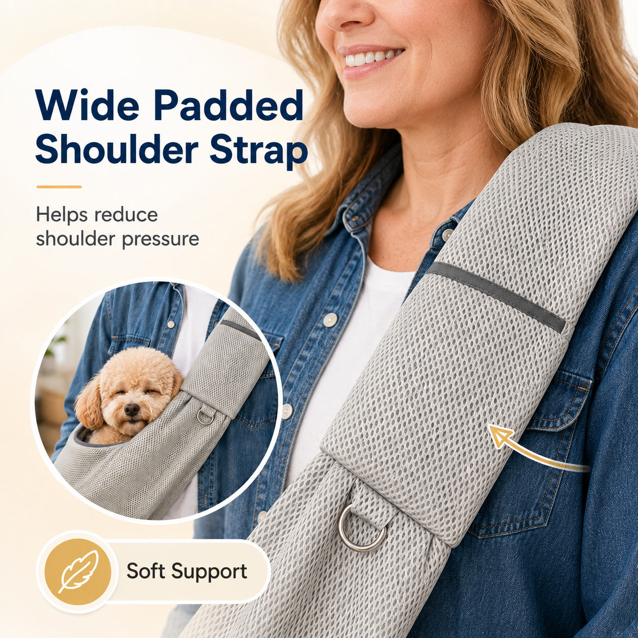 Malloren Crossbody Pet Sling Carrier for Small Dogs & Cats - Breathable Hands-Free Travel Bag for Walks, Errands & Vet Visits