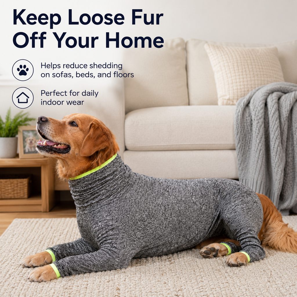 Malloren Large Dog Full-Body Suit for Indoor Wear - Stretch 4-Leg Coverall