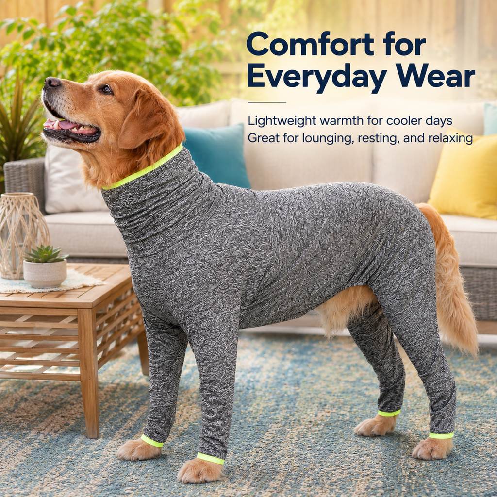 Malloren Large Dog Full-Body Suit for Indoor Wear - Stretch 4-Leg Coverall