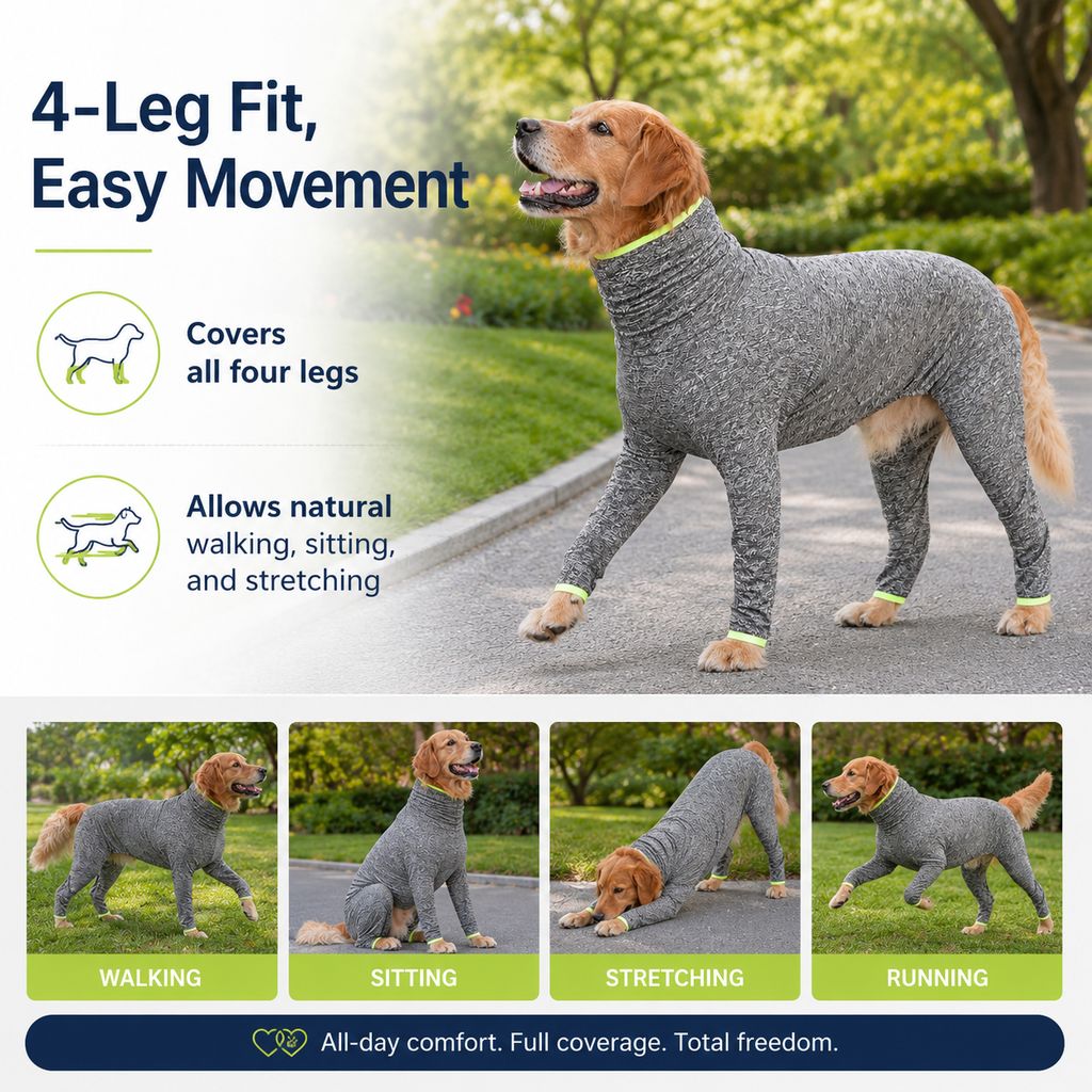 Malloren Large Dog Full-Body Suit for Indoor Wear - Stretch 4-Leg Coverall