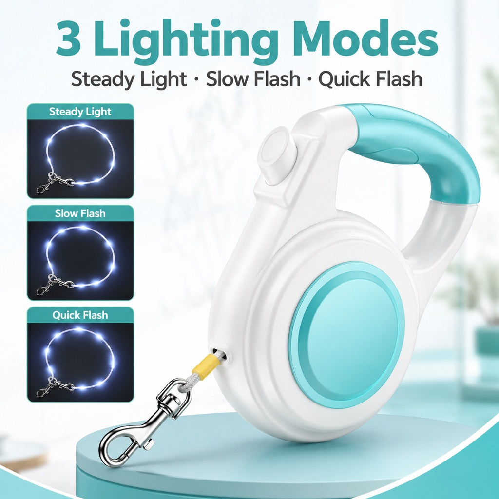 Malloren Rechargeable Light-Up Retractable Dog Leash for Night Walks - Helps Small Dogs Stay Visible & Easy to Control