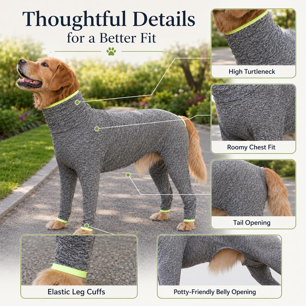Malloren Large Dog Full-Body Suit for Indoor Wear - Stretch 4-Leg Coverall