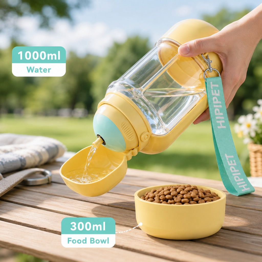 Malloren 2-in-1 Portable Dog Water Bottle with Food Container – Large Capacity Pet Travel Water Fountain, Perfect for Walks, Camping, and Road Trips