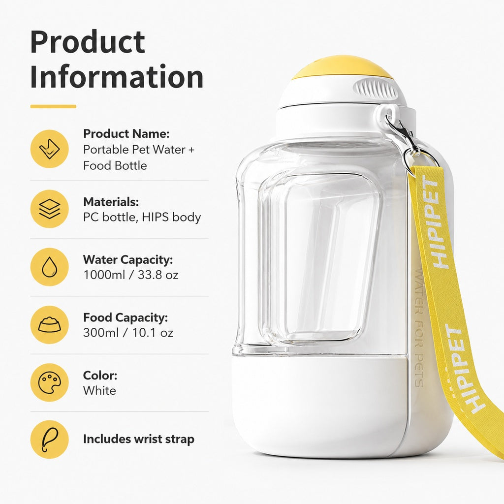 Malloren 2-in-1 Portable Dog Water Bottle with Food Container – Large Capacity Pet Travel Water Fountain, Perfect for Walks, Camping, and Road Trips