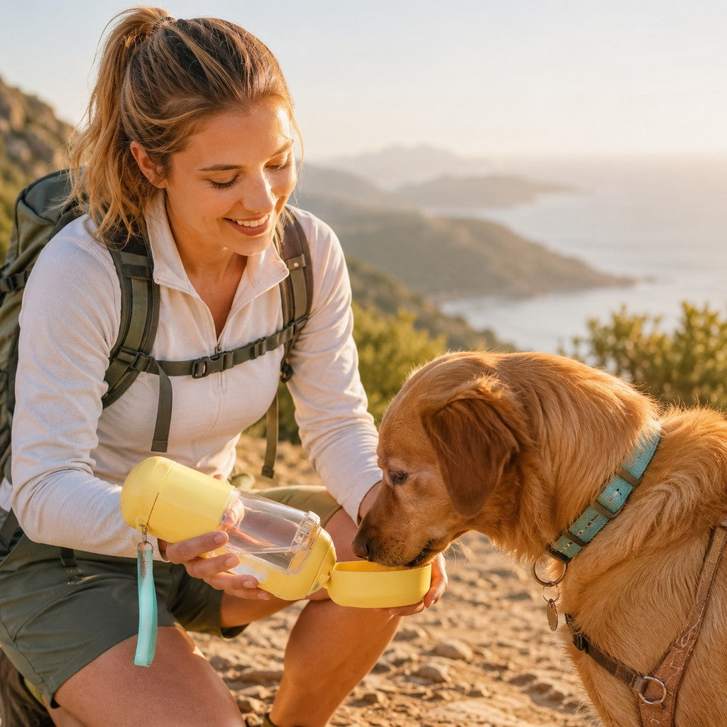 Malloren 2-in-1 Portable Dog Water Bottle with Food Container – Large Capacity Pet Travel Water Fountain, Perfect for Walks, Camping, and Road Trips