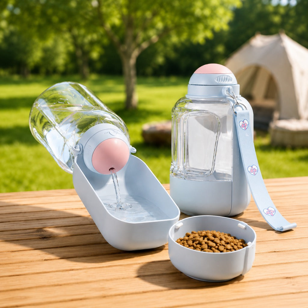 Malloren 2-in-1 Portable Dog Water Bottle with Food Container – Large Capacity Pet Travel Water Fountain, Perfect for Walks, Camping, and Road Trips