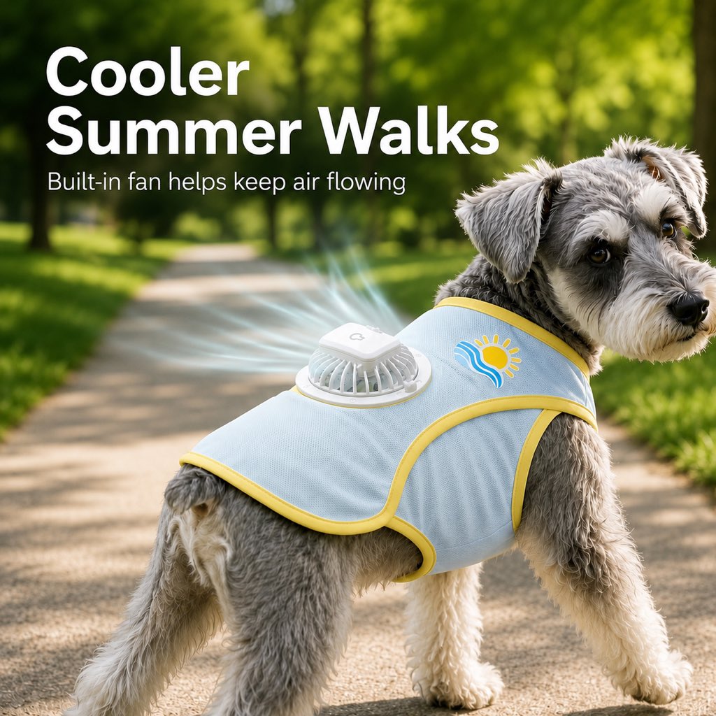 Malloren Cooling Fan Dog Summer Vest for Walks & Outdoor Heat Relief - Lightweight Sun Shirt for Small & Medium Dogs