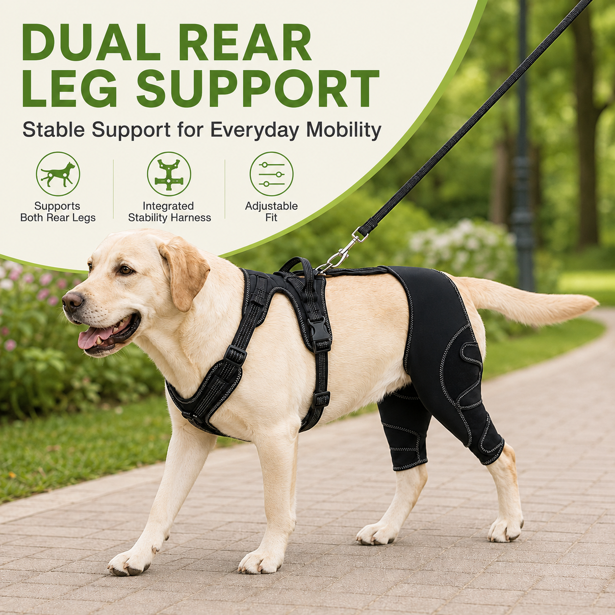 Malloren Dual Rear Leg Dog Support Brace with Harness - Walking Stability for Weak Hind Legs