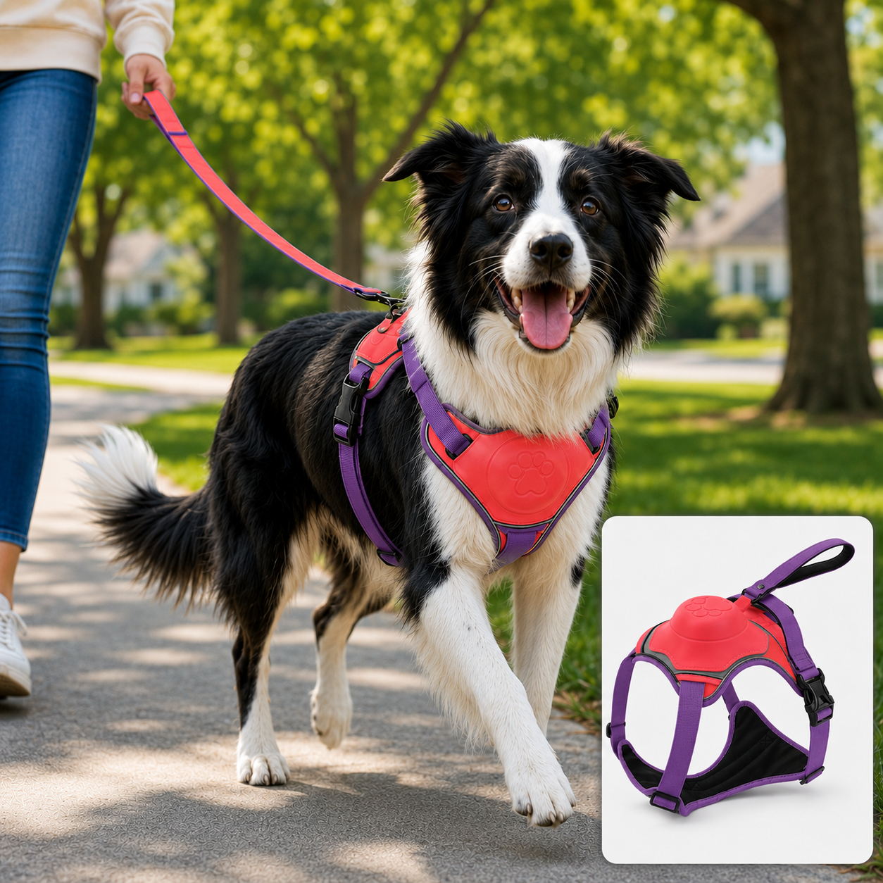 Malloren No-Pull Reflective Dog Harness with Built-In Retractable Leash for Safer Daily Walks