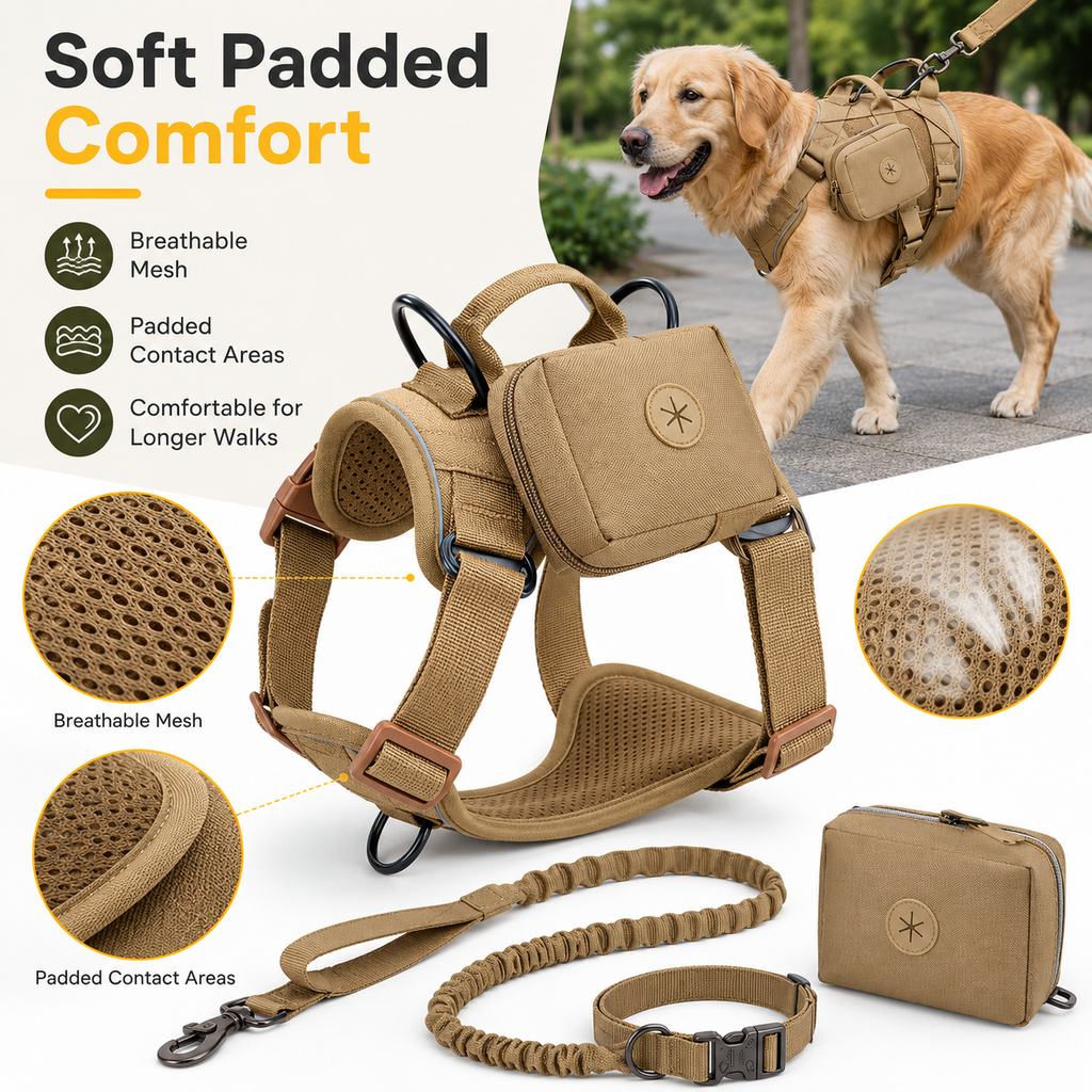 Malloren 5-Piece Tactical Dog Harness Set for Hiking & Training - Better Control for Strong Dogs