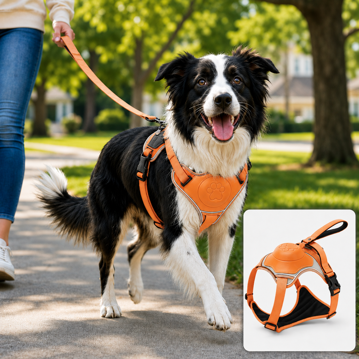 Malloren No-Pull Reflective Dog Harness with Built-In Retractable Leash for Safer Daily Walks