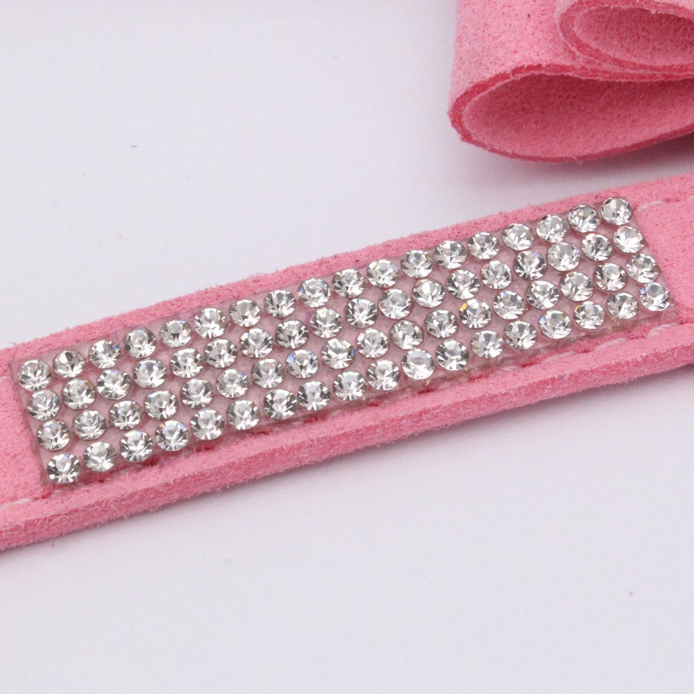 Pet Dog Harness Leash Set with Rhinestone Bow: Suede Bow Leather Leash for Stylish Walks