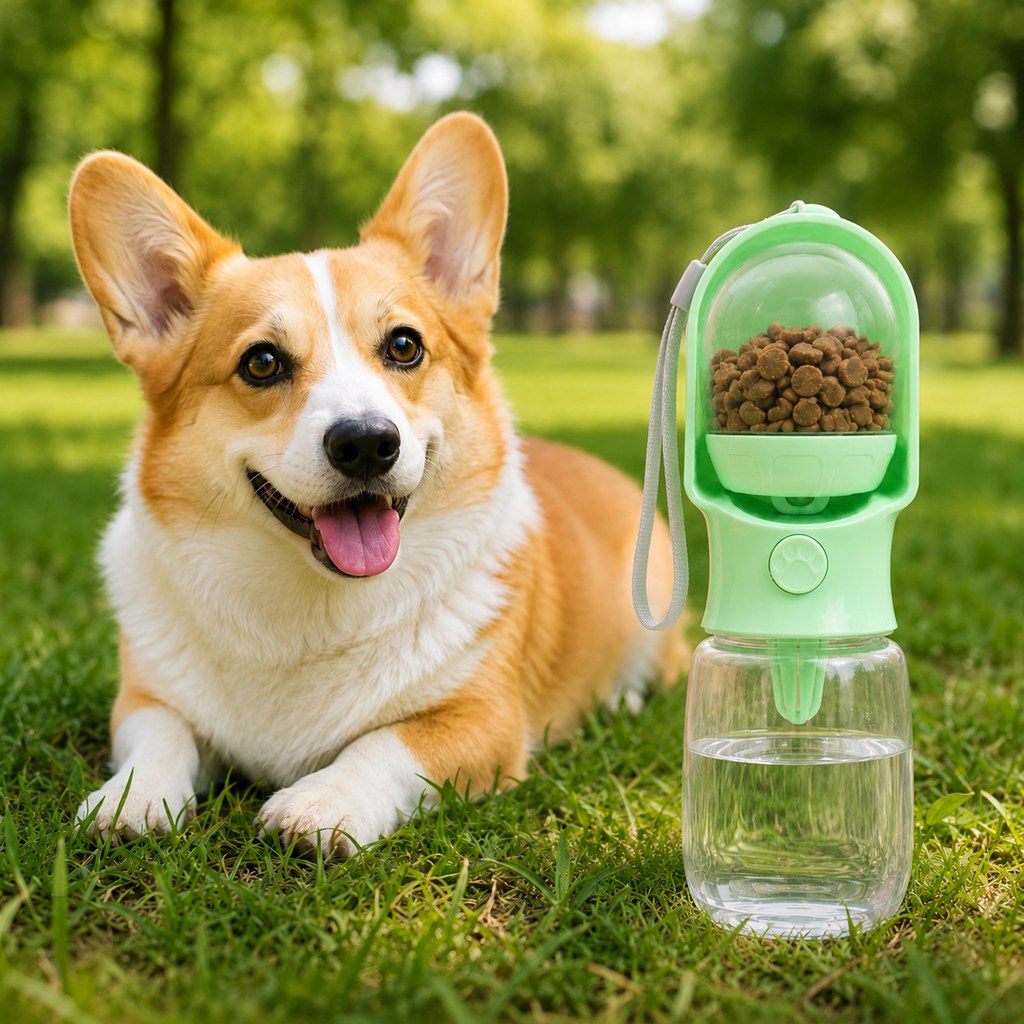Malloren Portable 2-in-1 Pet Water & Food Bottle – Keep Dogs Hydrated & Fed on Walks, Hiking, or Travel
