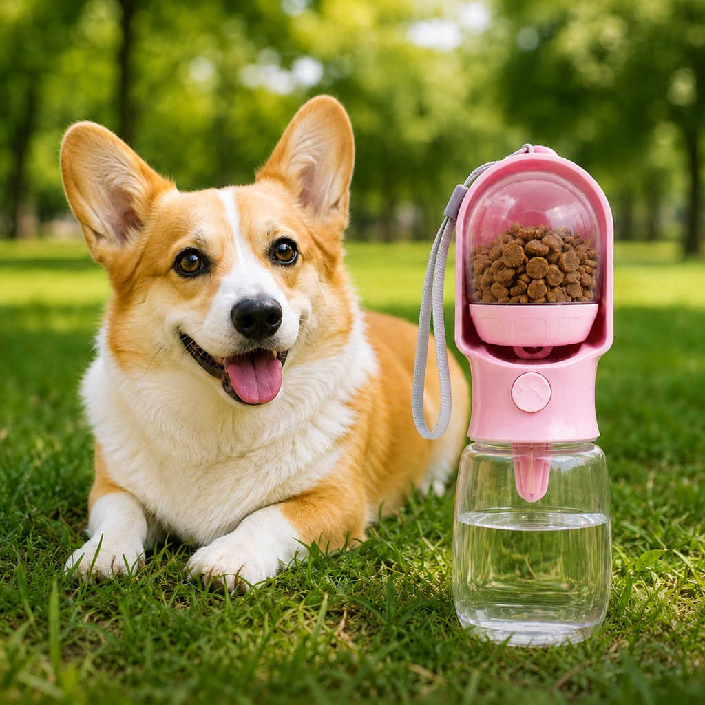 Malloren Portable 2-in-1 Pet Water & Food Bottle – Keep Dogs Hydrated & Fed on Walks, Hiking, or Travel