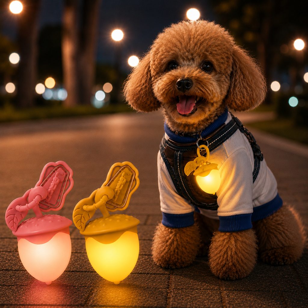 Malloren AcornGlow USB-C Rechargeable Pet Safety Light for Night Walks - Clip-On Acorn LED Charm for Collars, Harnesses & Leashes to Help Dogs Stay Visible After Dark