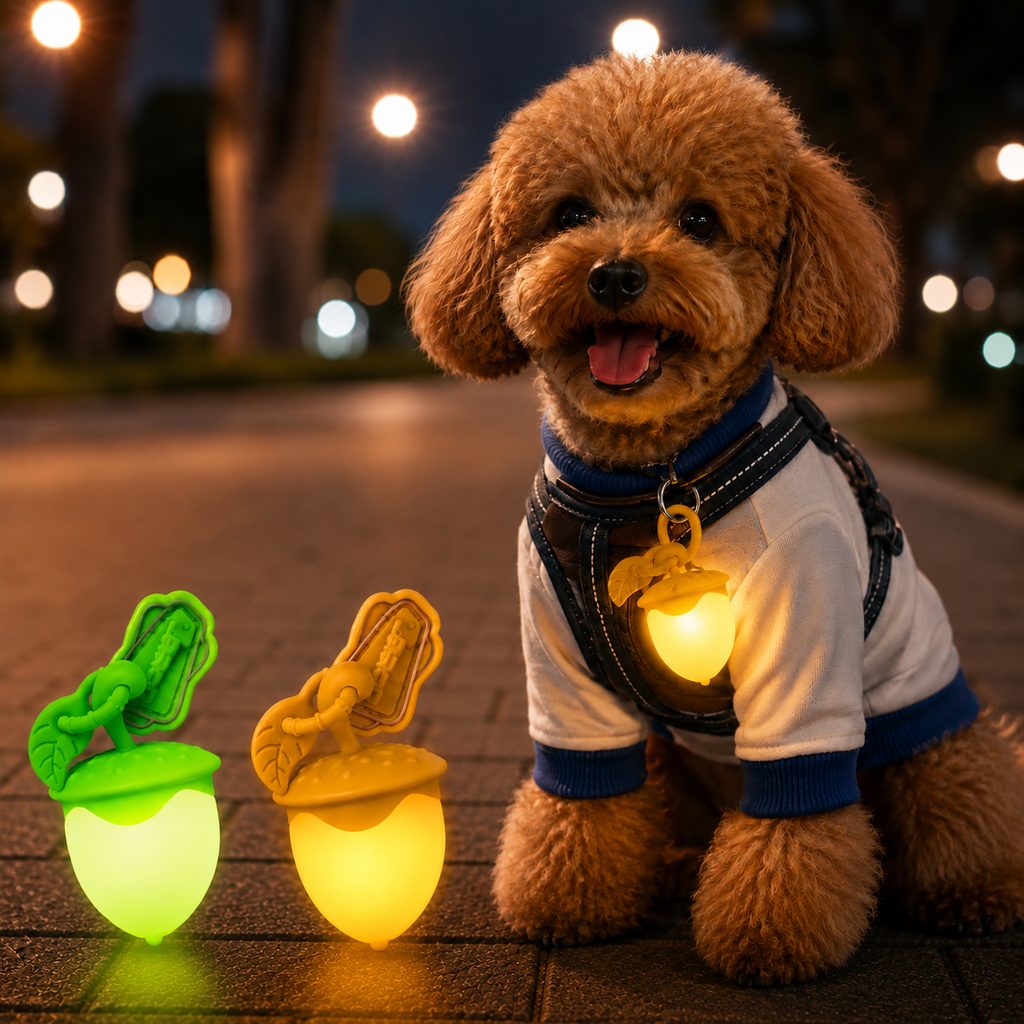 Malloren AcornGlow USB-C Rechargeable Pet Safety Light for Night Walks - Clip-On Acorn LED Charm for Collars, Harnesses & Leashes to Help Dogs Stay Visible After Dark