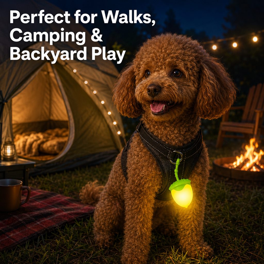 Malloren AcornGlow USB-C Rechargeable Pet Safety Light for Night Walks - Clip-On Acorn LED Charm for Collars, Harnesses & Leashes to Help Dogs Stay Visible After Dark