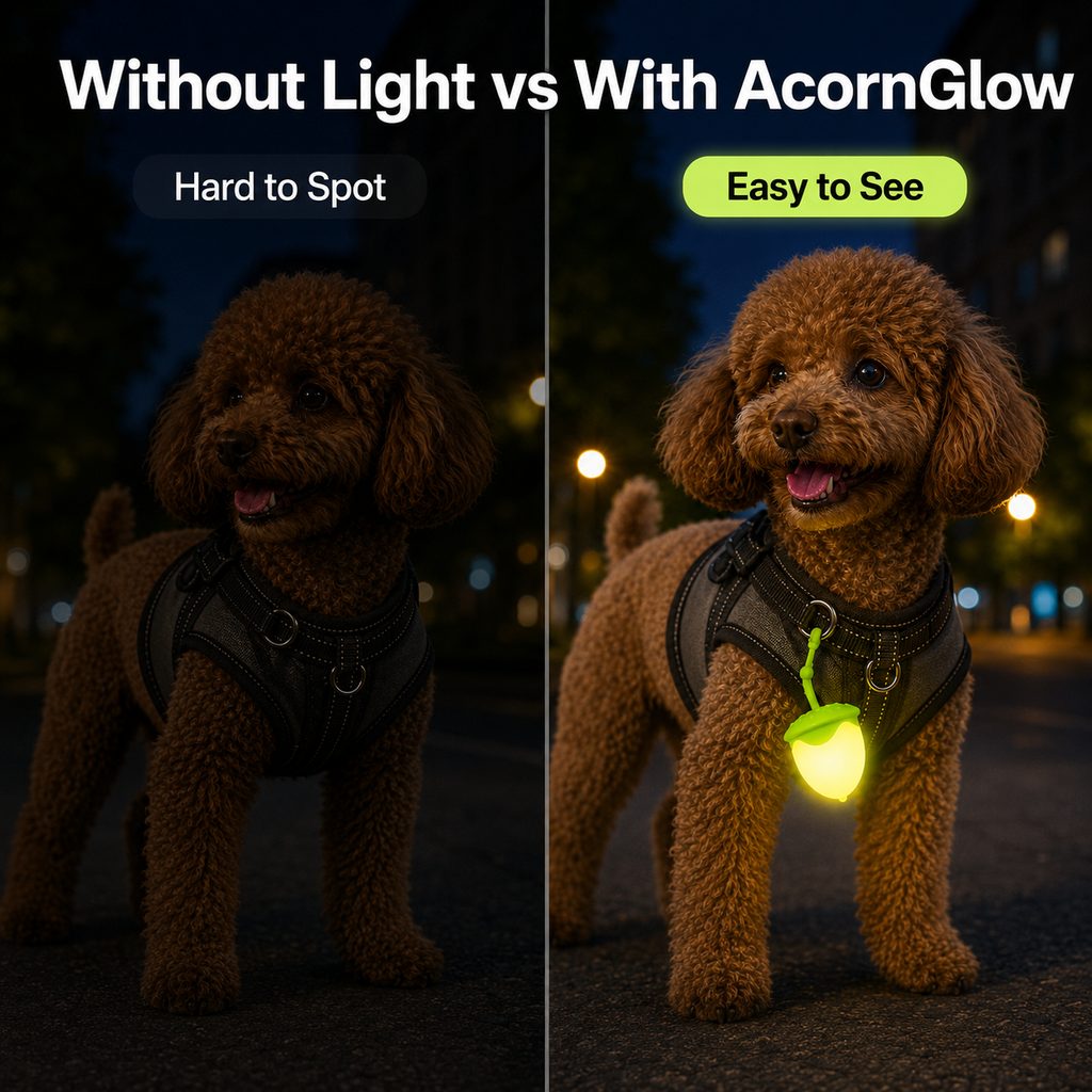 Malloren AcornGlow USB-C Rechargeable Pet Safety Light for Night Walks - Clip-On Acorn LED Charm for Collars, Harnesses & Leashes to Help Dogs Stay Visible After Dark