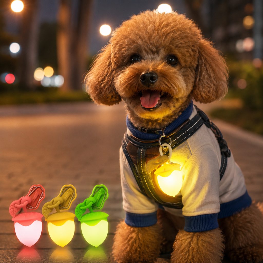 Malloren AcornGlow USB-C Rechargeable Pet Safety Light for Night Walks - Clip-On Acorn LED Charm for Collars, Harnesses & Leashes to Help Dogs Stay Visible After Dark