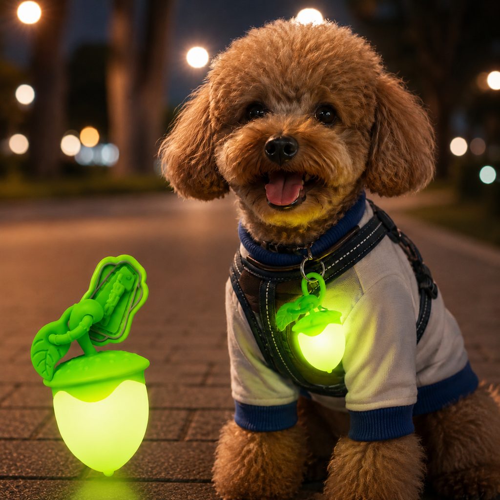 Malloren AcornGlow USB-C Rechargeable Pet Safety Light for Night Walks - Clip-On Acorn LED Charm for Collars, Harnesses & Leashes to Help Dogs Stay Visible After Dark
