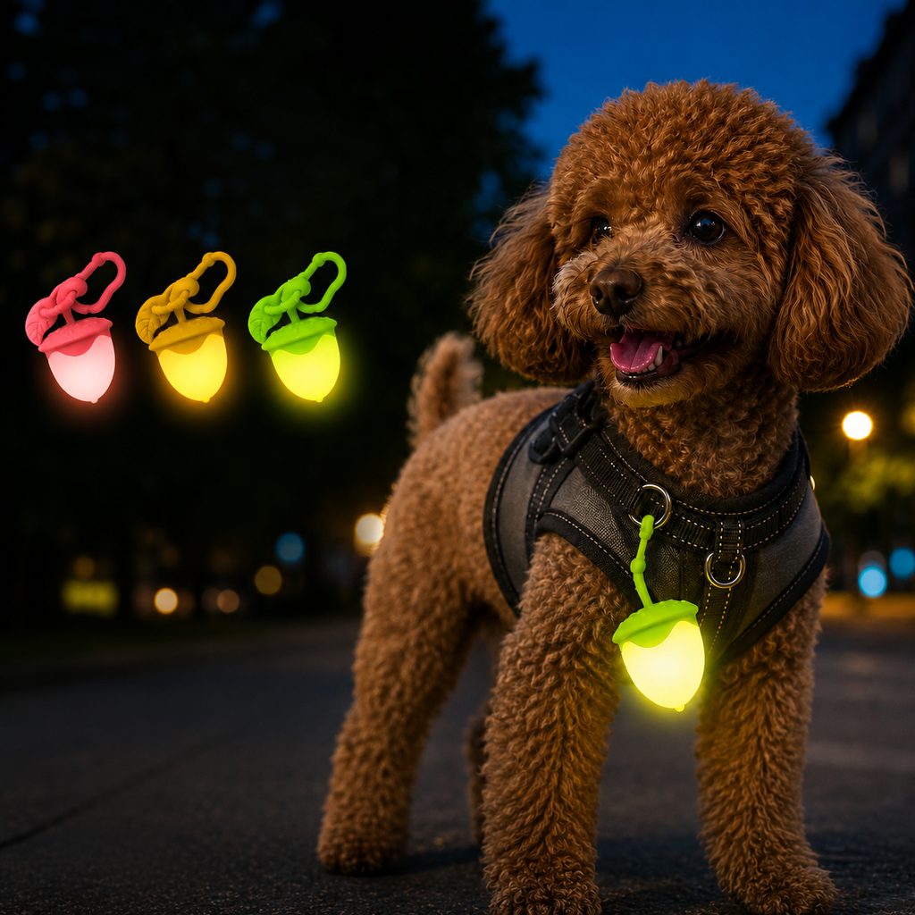 Malloren AcornGlow USB-C Rechargeable Pet Safety Light for Night Walks - Clip-On Acorn LED Charm for Collars, Harnesses & Leashes to Help Dogs Stay Visible After Dark