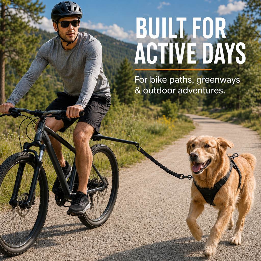 Malloren Hands-Free Dog Bike Leash with Shock-Absorbing Bungee – Bike-Mounted Side Arm for Controlled Side-by-Side Runs