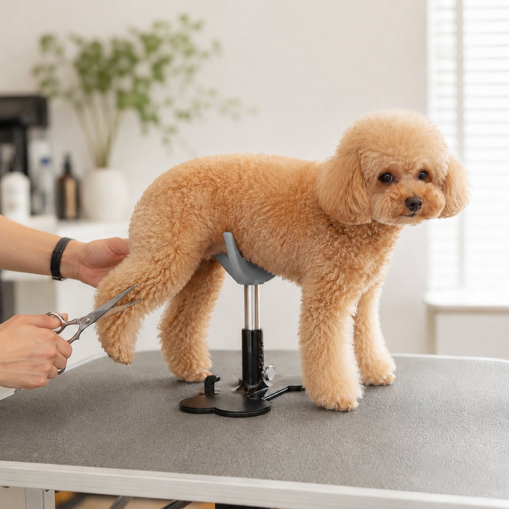 Malloren Adjustable Dog Grooming Support Stand for Small Dogs – Helps Reduce Sitting During Trimming, Brushing & Drying