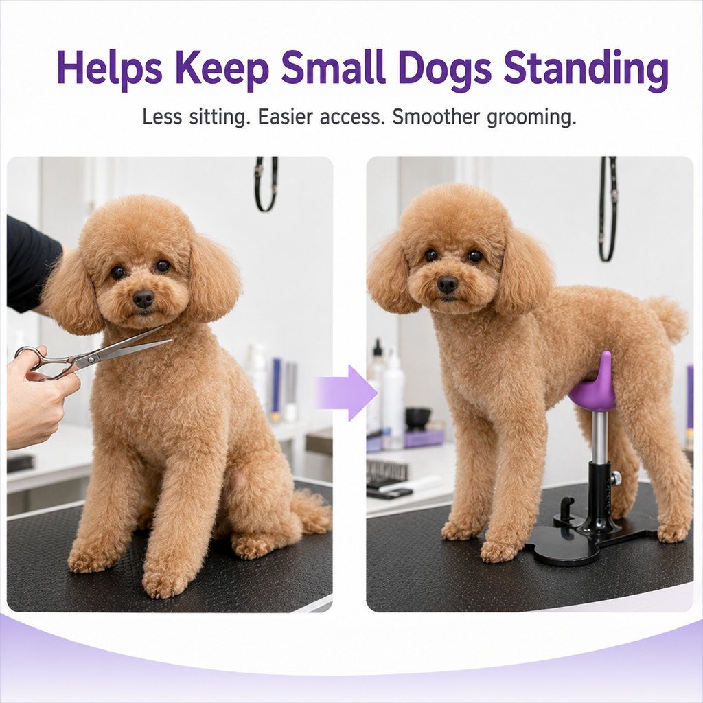Malloren Adjustable Dog Grooming Support Stand for Small Dogs – Helps Reduce Sitting During Trimming, Brushing & Drying