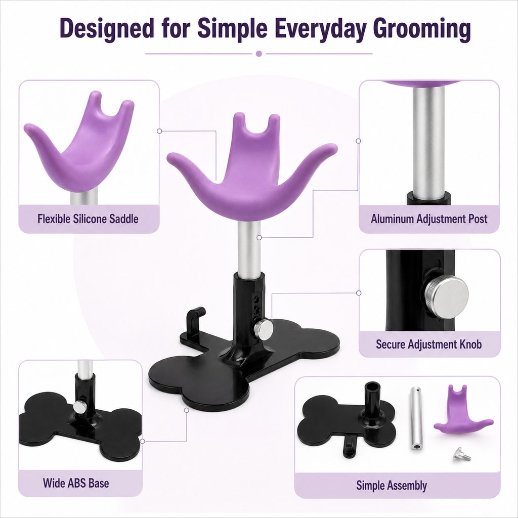 Malloren Adjustable Dog Grooming Support Stand for Small Dogs – Helps Reduce Sitting During Trimming, Brushing & Drying