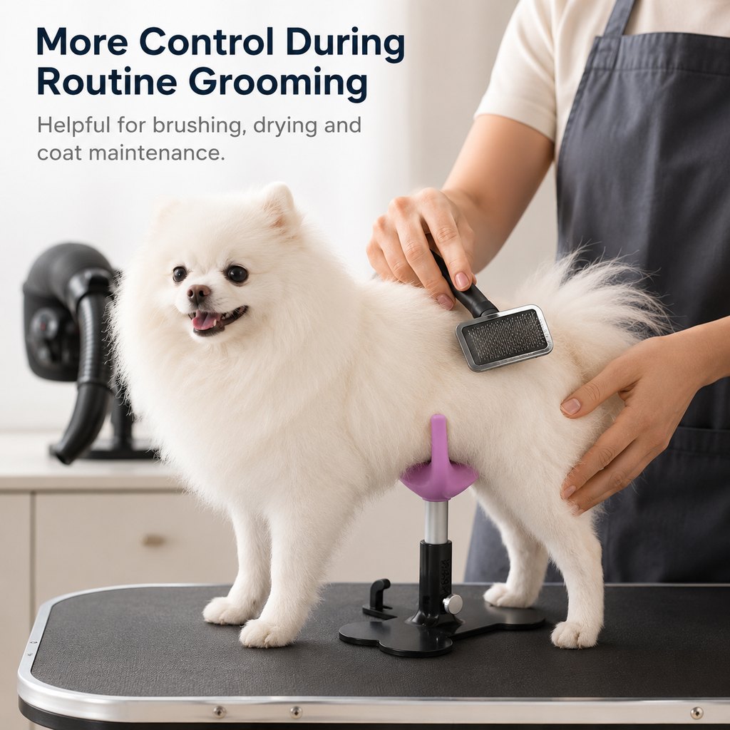 Malloren Adjustable Dog Grooming Support Stand for Small Dogs – Helps Reduce Sitting During Trimming, Brushing & Drying