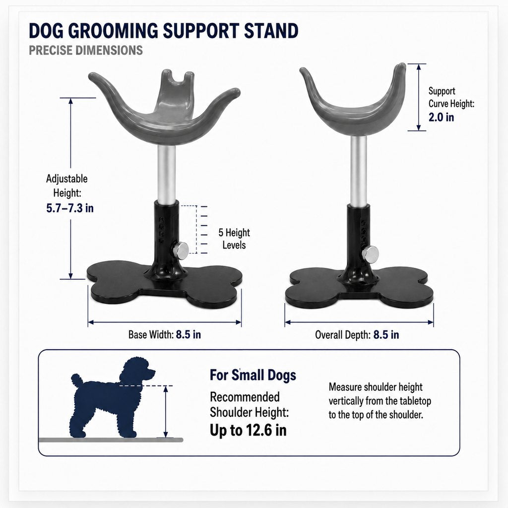 Malloren Adjustable Dog Grooming Support Stand for Small Dogs – Helps Reduce Sitting During Trimming, Brushing & Drying