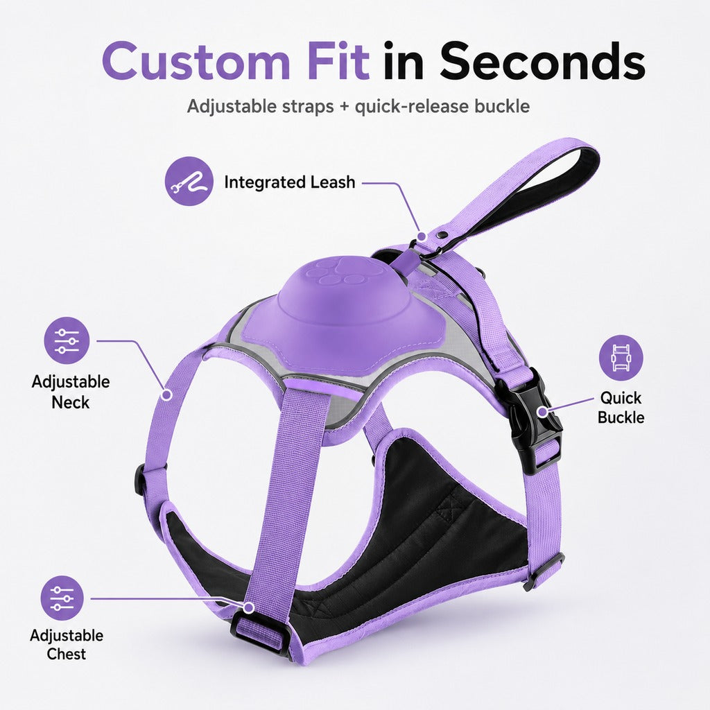 Malloren No-Pull Reflective Dog Harness with Built-In Retractable Leash for Safer Daily Walks