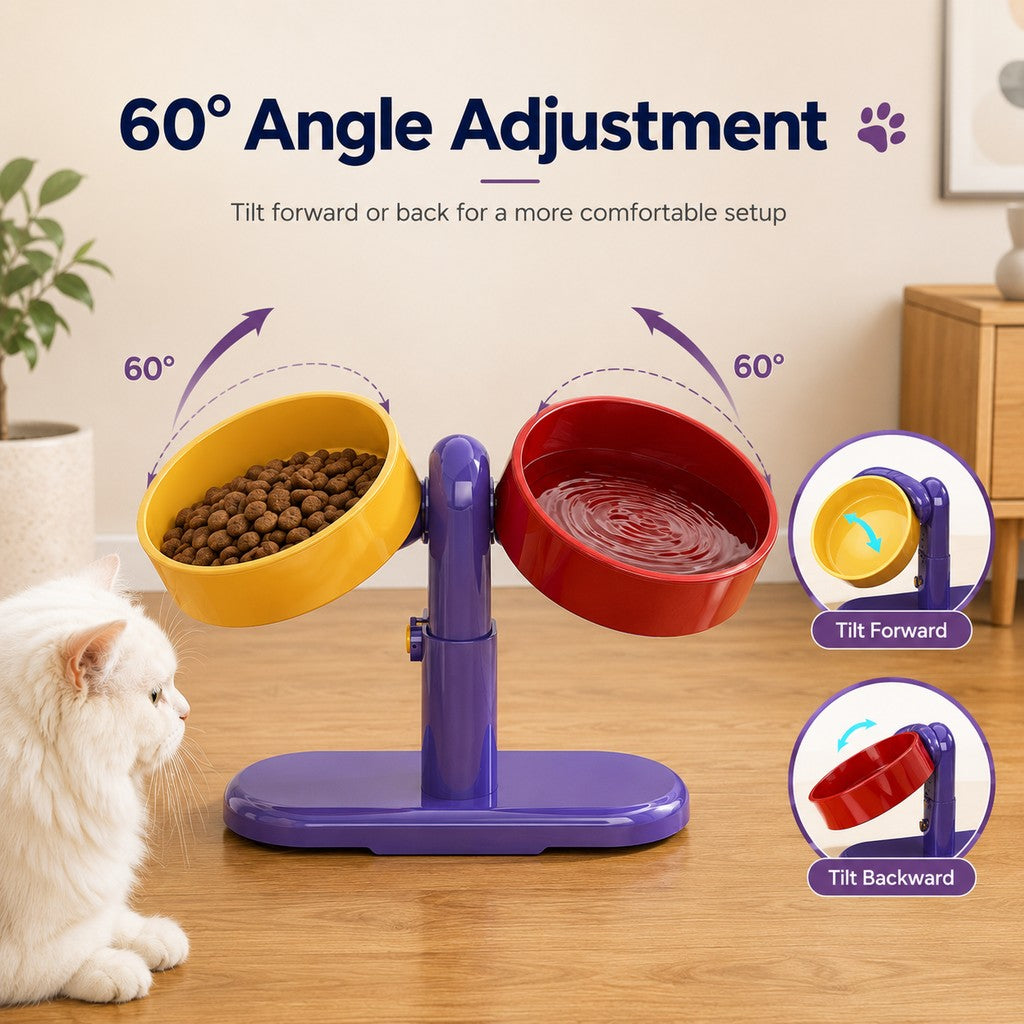 Malloren Adjustable Elevated Pet Bowl for Cats & Small Dogs - Space-Saving Wall-Mount or Freestanding Feeder for Cleaner Mealtimes