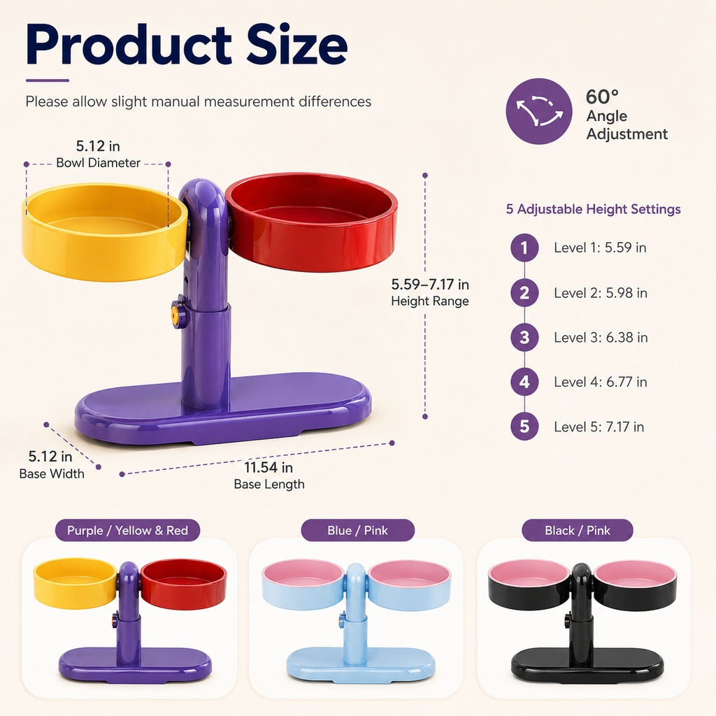 Malloren Adjustable Elevated Pet Bowl for Cats & Small Dogs - Space-Saving Wall-Mount or Freestanding Feeder for Cleaner Mealtimes