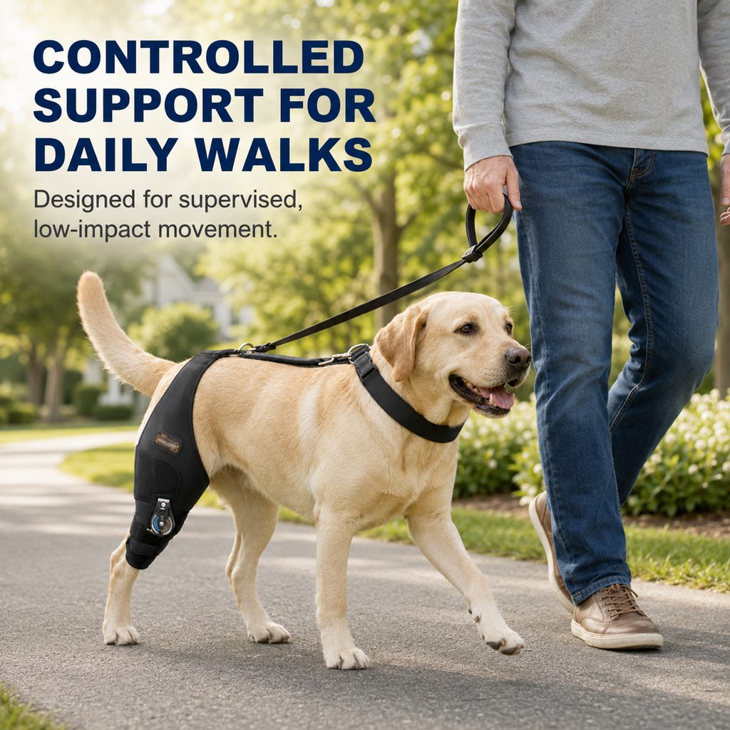 Malloren Adjustable Hinged Dog Knee Brace for Daily Walks - Rear Leg Support for Unsteady Steps