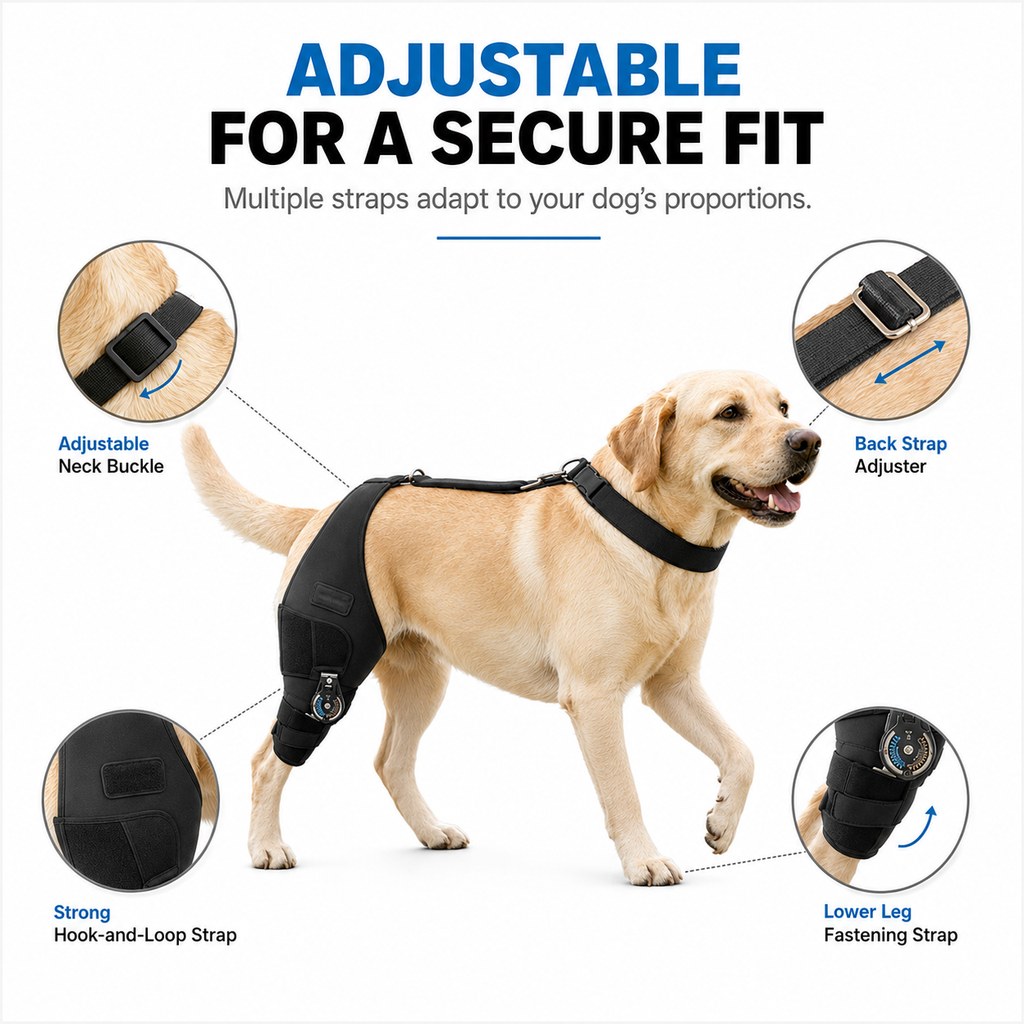 Malloren Adjustable Hinged Dog Knee Brace for Daily Walks - Rear Leg Support for Unsteady Steps