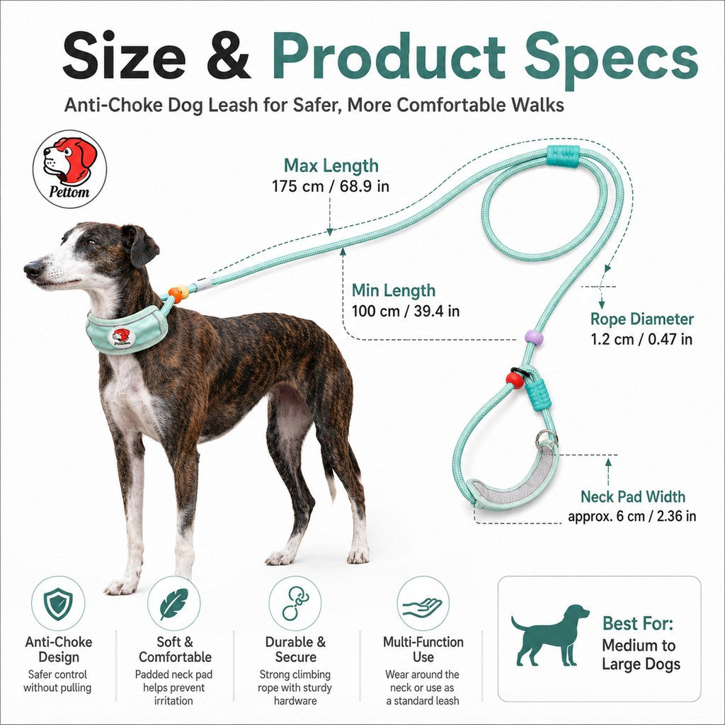 Malloren Anti-Choke Dog Leash for Everyday Walks - Padded Neck Protection & Better Control for Pullers