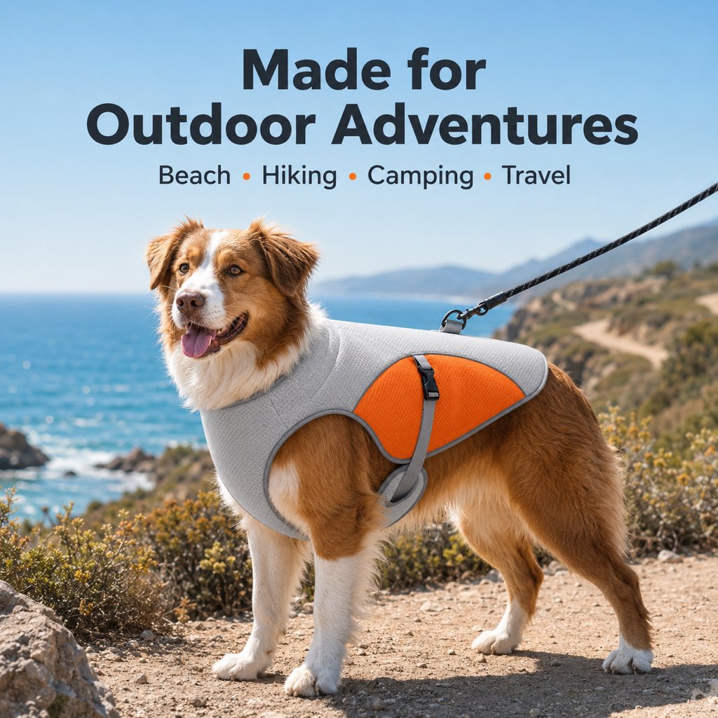 Malloren Dog Cooling Vest for Summer Walks - Wet-to-Cool Lightweight Jacket with Leash Ring for Hot Weather Outdoor Comfort