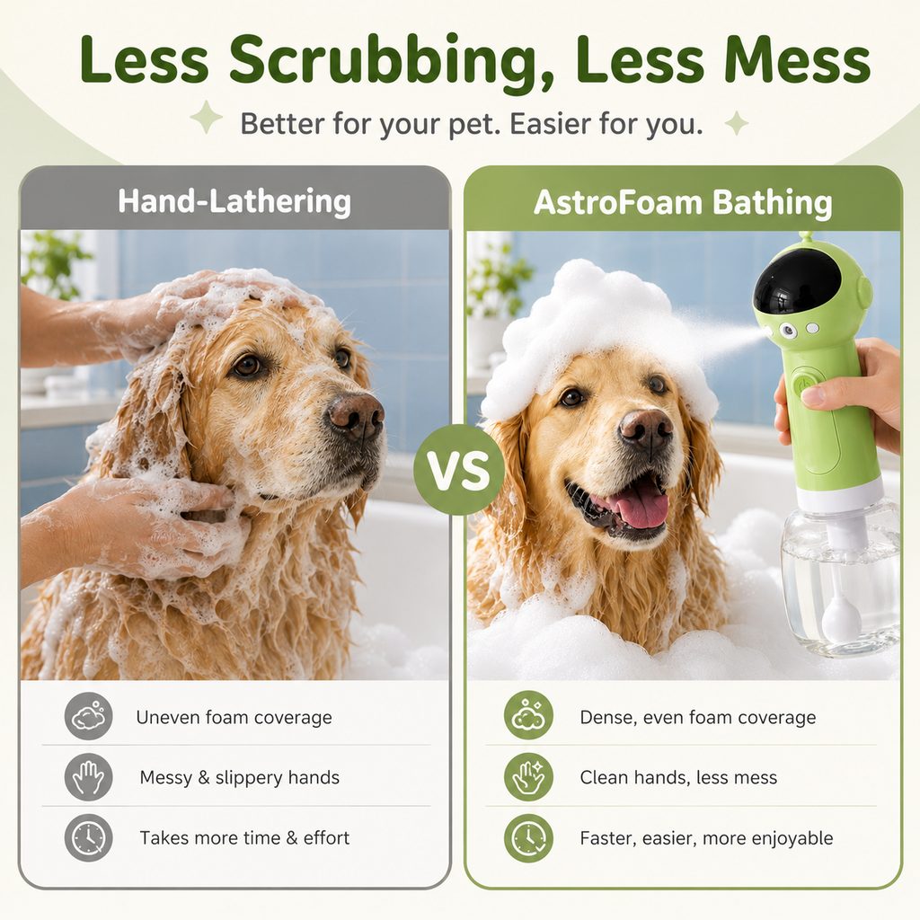 Malloren AstroFoam Pet Bath Bubble Maker for Home Dog Baths - One-Press Dense Foam Sprayer for Less Hand-Scrubbing & Cleaner Bath Time