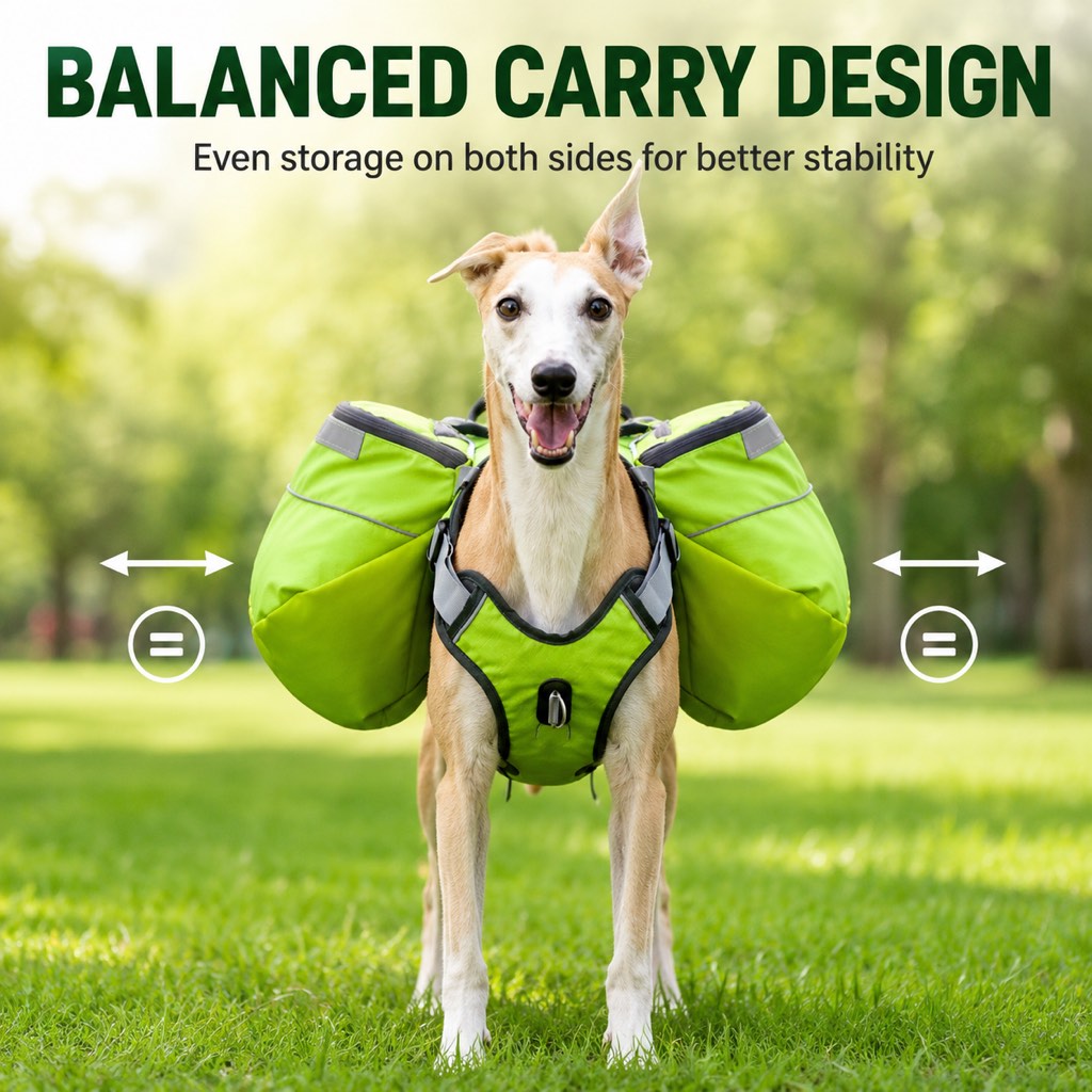 Malloren Dog Saddlebag Backpack Harness for Hiking & Camping - Hands-Free Storage for Water, Treats & Trail Essentials