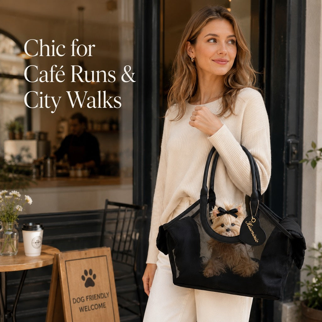 Malloren Chic Mesh Pet Carrier Tote for Cafe Runs & Vet Visits - Breathable Small Dog & Cat Travel Bag
