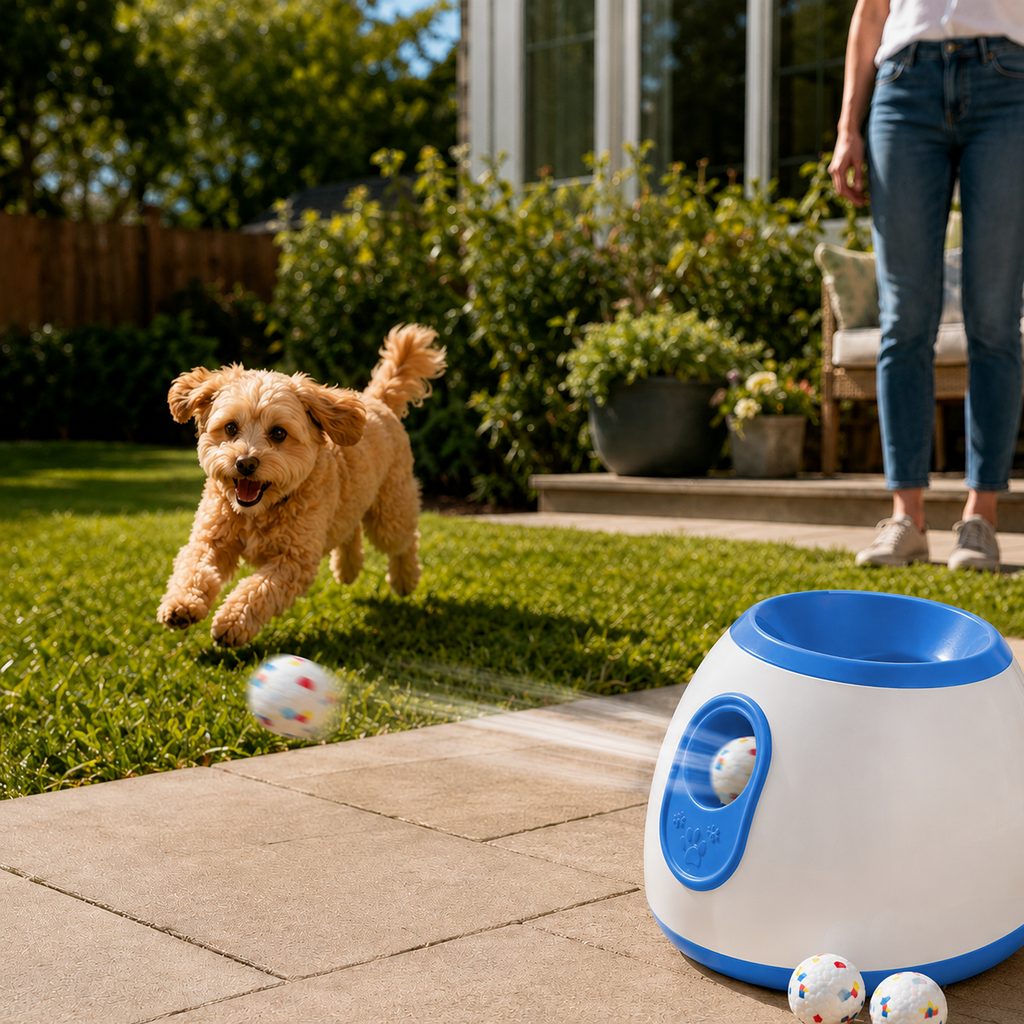 Malloren Mini Automatic Dog Ball Launcher for Small Dogs - Less Manual Throwing for Indoor & Backyard Fetch