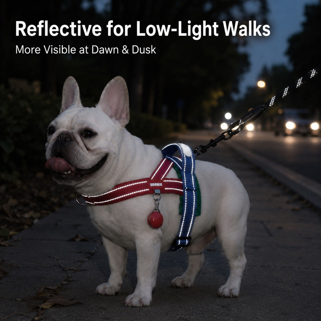 Malloren No-Choke French Bulldog Harness & Leash Set for Daily Walks - Reflective, Easy-Control Fit for Broad-Chest Dogs