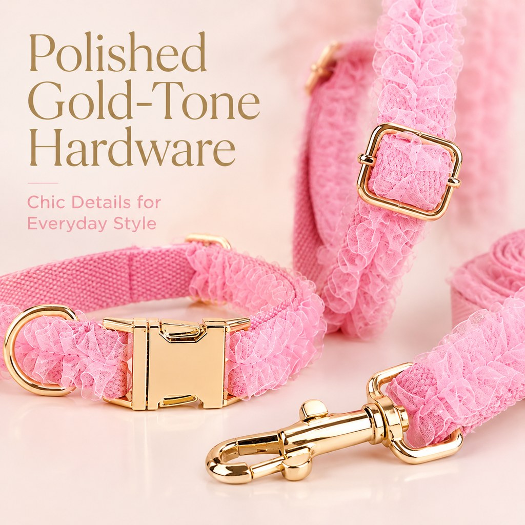 Malloren Boutique Lace Dog Harness, Collar & Leash Set for Birthday Photos & Daily Walks - 3-Piece Ruffle Walking Set