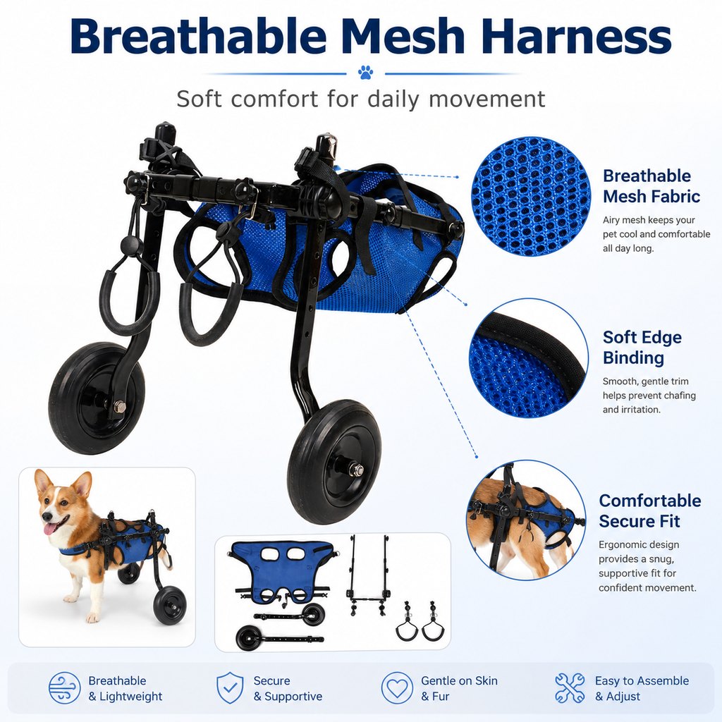 Malloren Adjustable Rear Leg Dog Wheelchair for Daily Walks - Mobility Support Cart for Small Dogs with Weak Back Legs