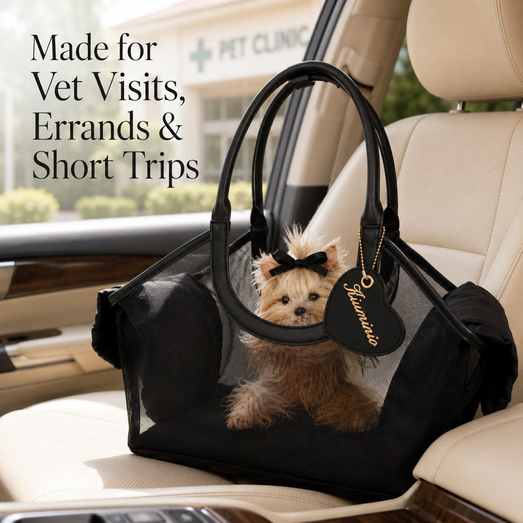 Malloren Chic Mesh Pet Carrier Tote for Cafe Runs & Vet Visits - Breathable Small Dog & Cat Travel Bag