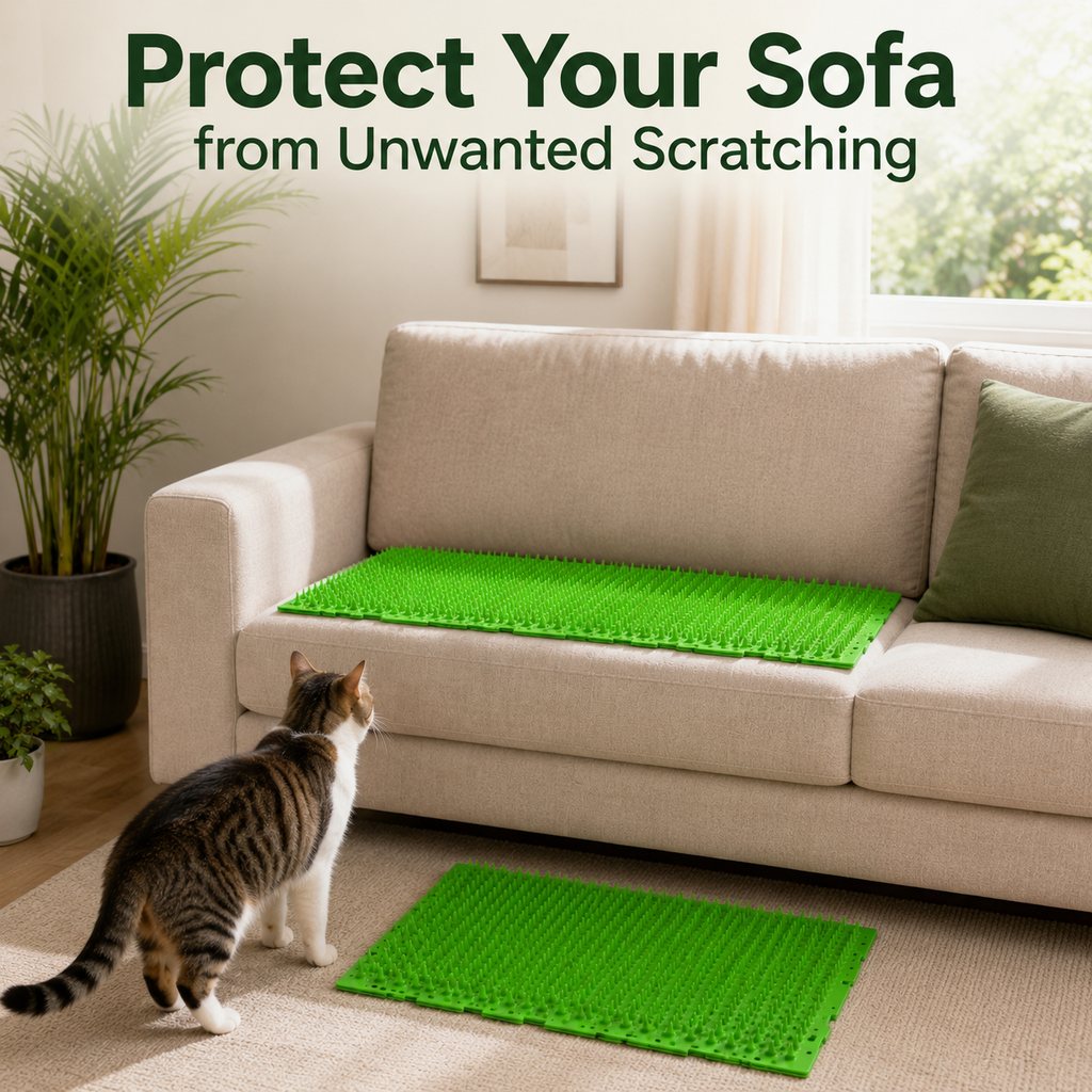 Malloren 2-Pack Green Cut-to-Fit Cat Deterrent Mat for Sofas, Plants & Balconies - Helps Protect Furniture from Scratching, Digging & Curious Paws