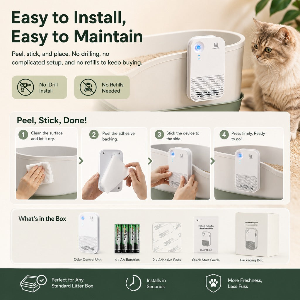 Malloren Smart Litter Box Odor Control Deodorizer for Cats - Cordless Auto-Sensing Pet Odor Purifier