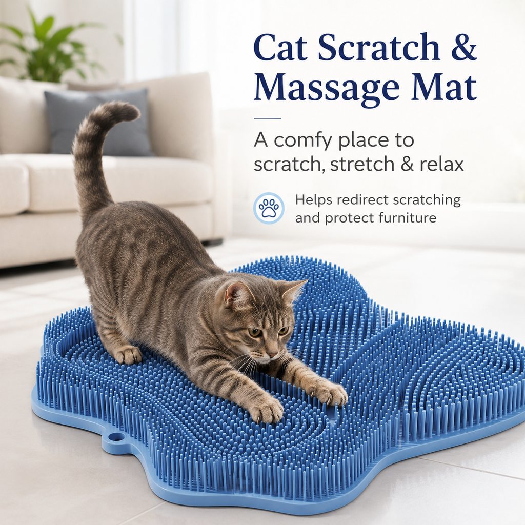Malloren Soft TPR Cat Scratch & Massage Mat for Indoor Cats – Sofa-Saving Pad for Scratching, Stretching & Rubbing
