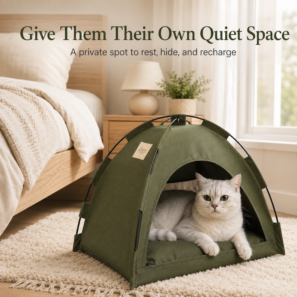 Malloren Cozy Foldable Cat Tent Bed for Apartment Naps - Breathable Hideaway with Removable Cushion
